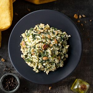 Risotto veg con castagne e spinaci