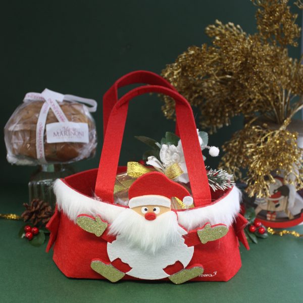 Borsetta in panno natalizia con panettoncino 300 gr.
